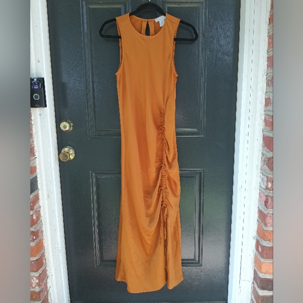 House Of Harlow 1960 Auburn Rust Orange Satin Sleeveless Midi Dress S